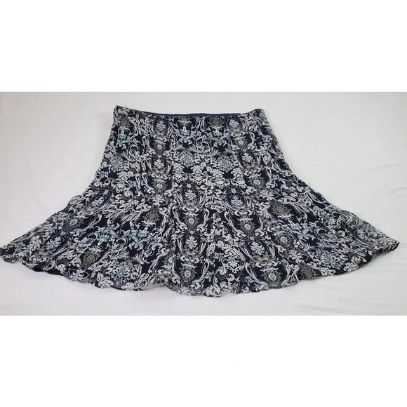 Pendleton Skirt Women 18 Blue Floral Lined A-Line Flowy Crinkle Silk Overlay - Picture 3 of 16